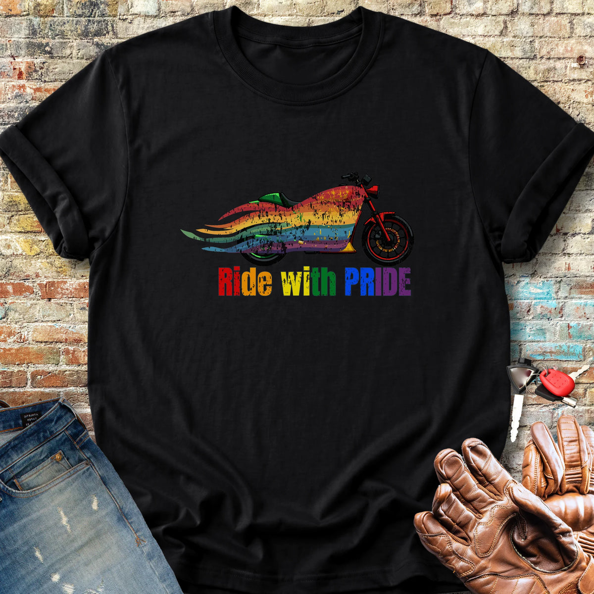 Rainbow Motorcycle Classic T-Shirt - Black