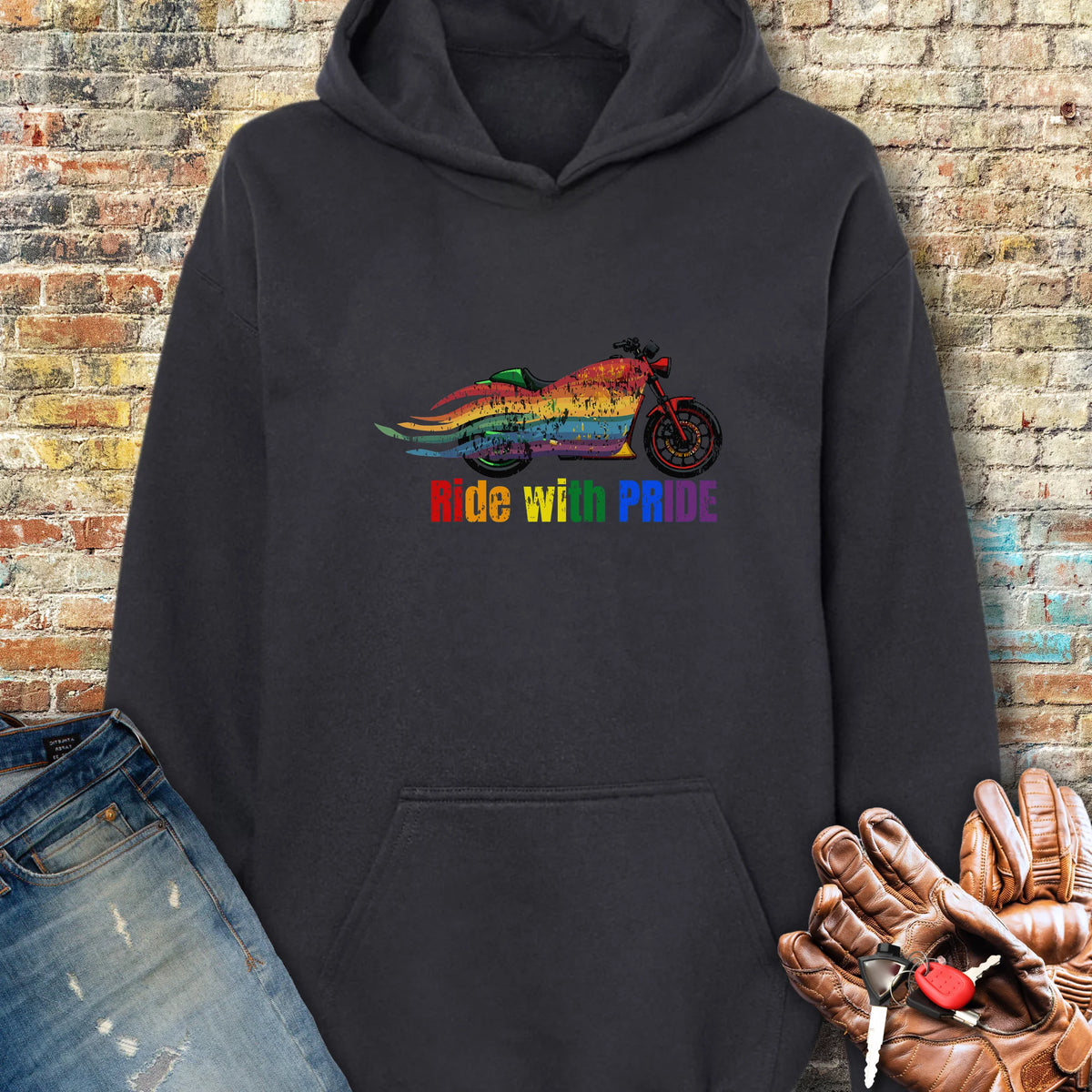 Rainbow Motorcycle Hoodie - Black