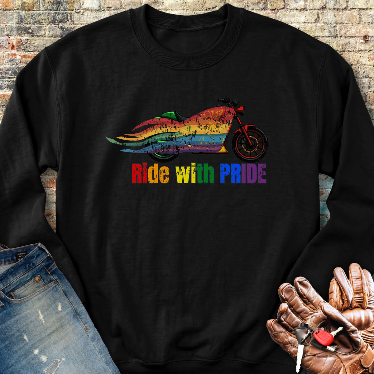 Rainbow Motorcycle Sweatshirt - Black