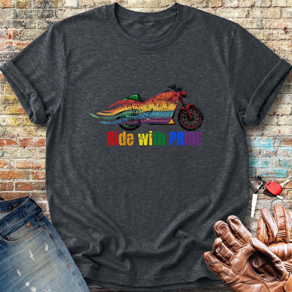 Rainbow Motorcycle Classic T-Shirt - Dark Heather
