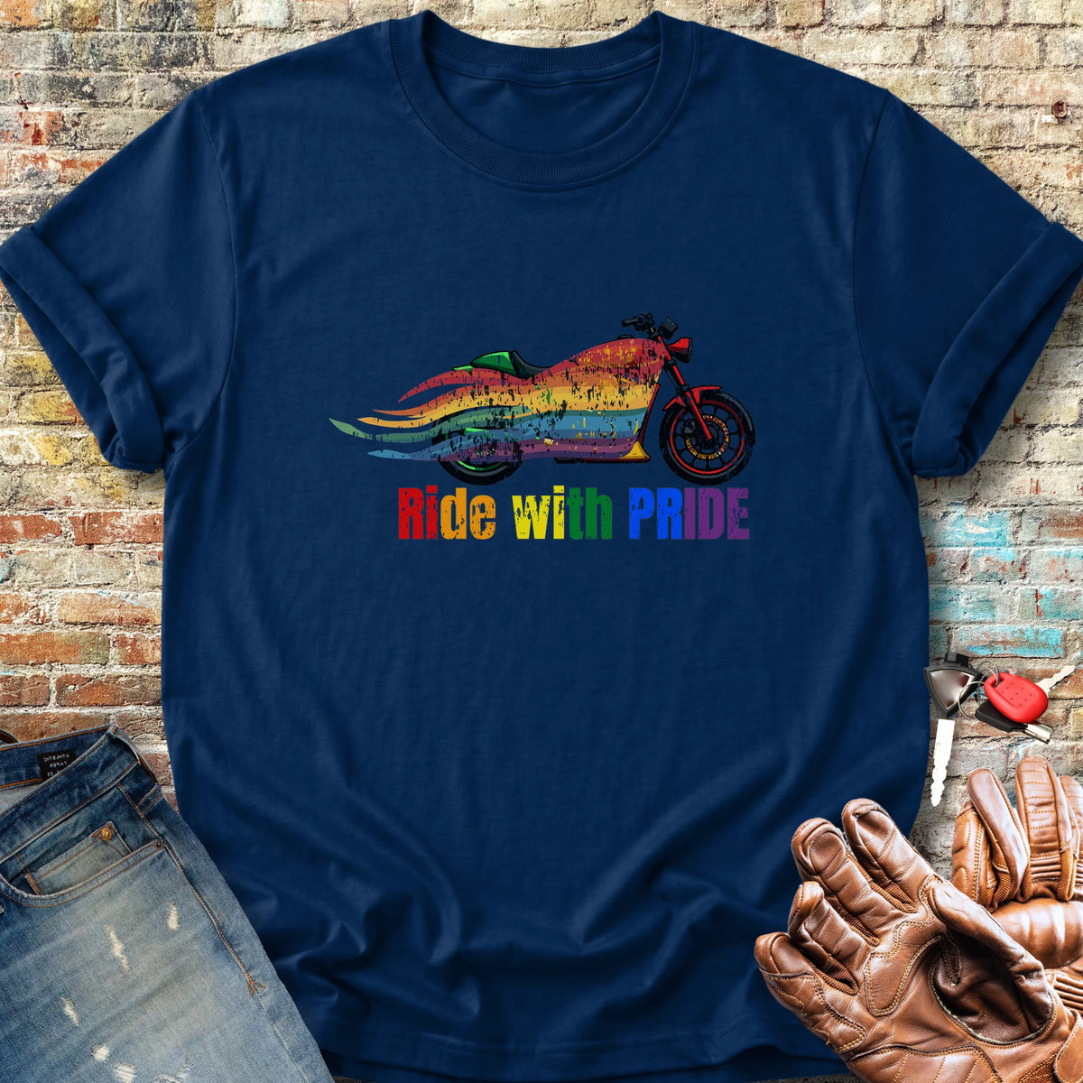 Rainbow Motorcycle Classic T-Shirt - Navy
