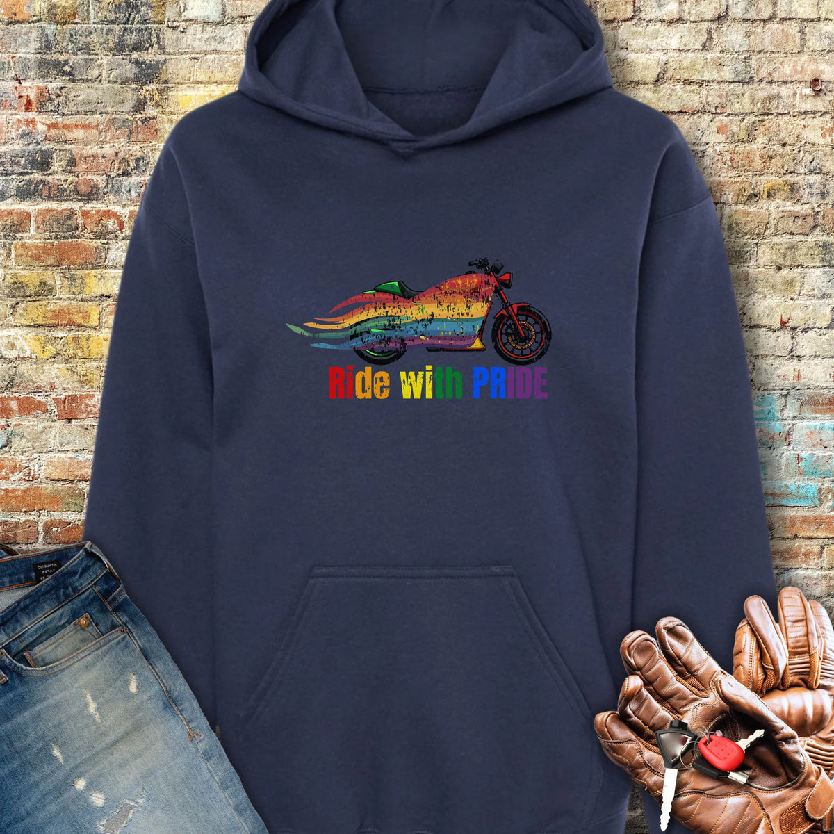 Rainbow Motorcycle Hoodie - Navy