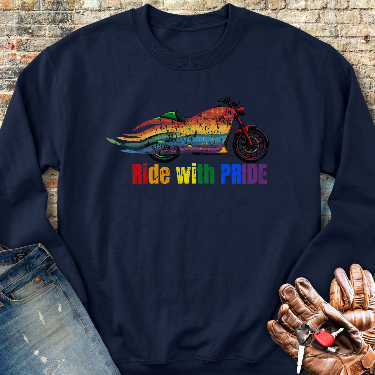 Rainbow Motorcycle Sweatshirt - Navy