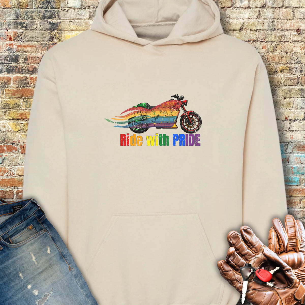 Rainbow Motorcycle Hoodie - Sand