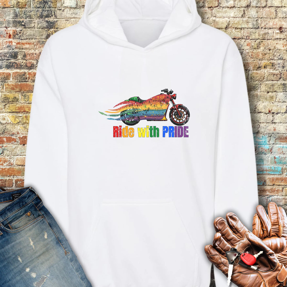 Rainbow Motorcycle Hoodie - White