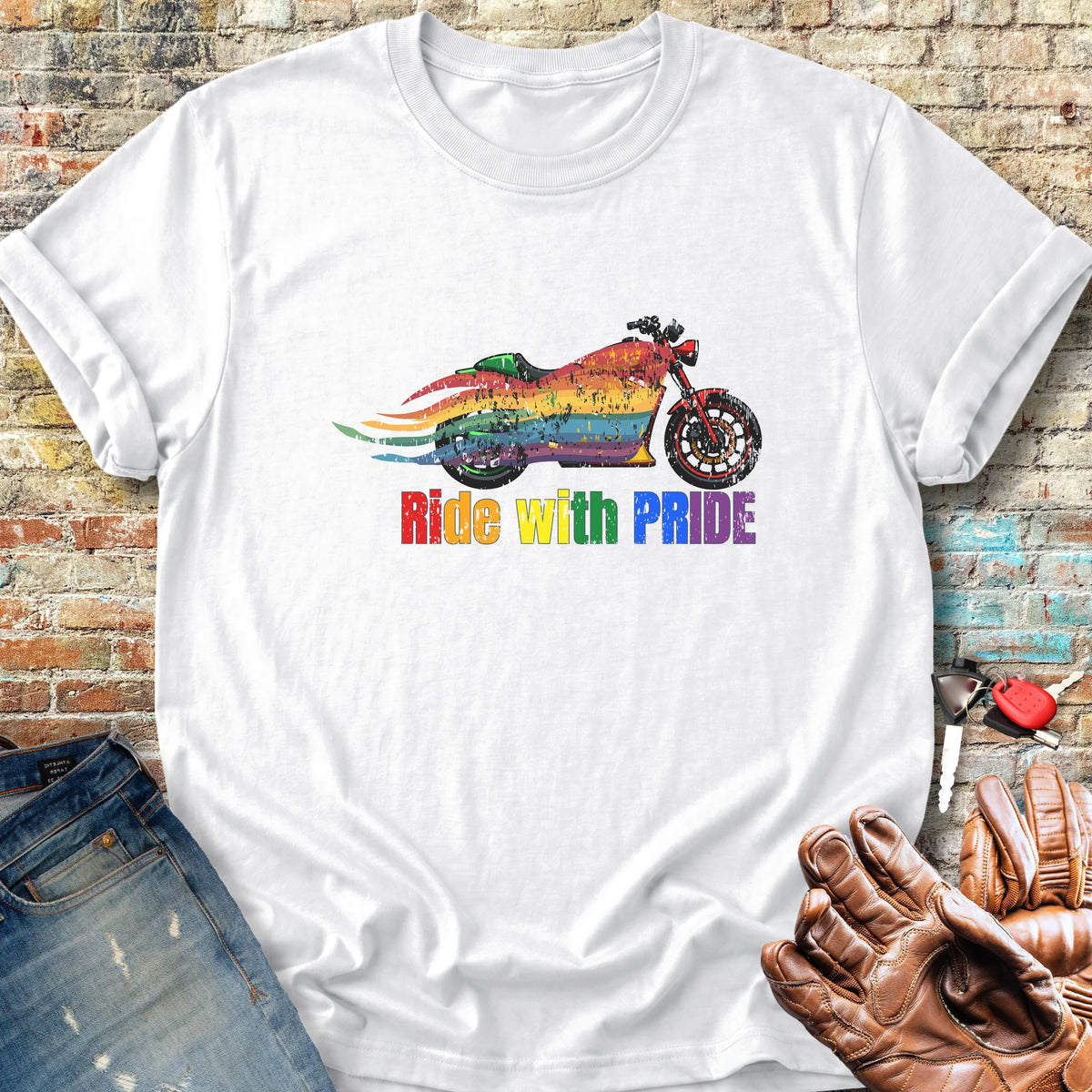 Rainbow Motorcycle Classic T-Shirt - White