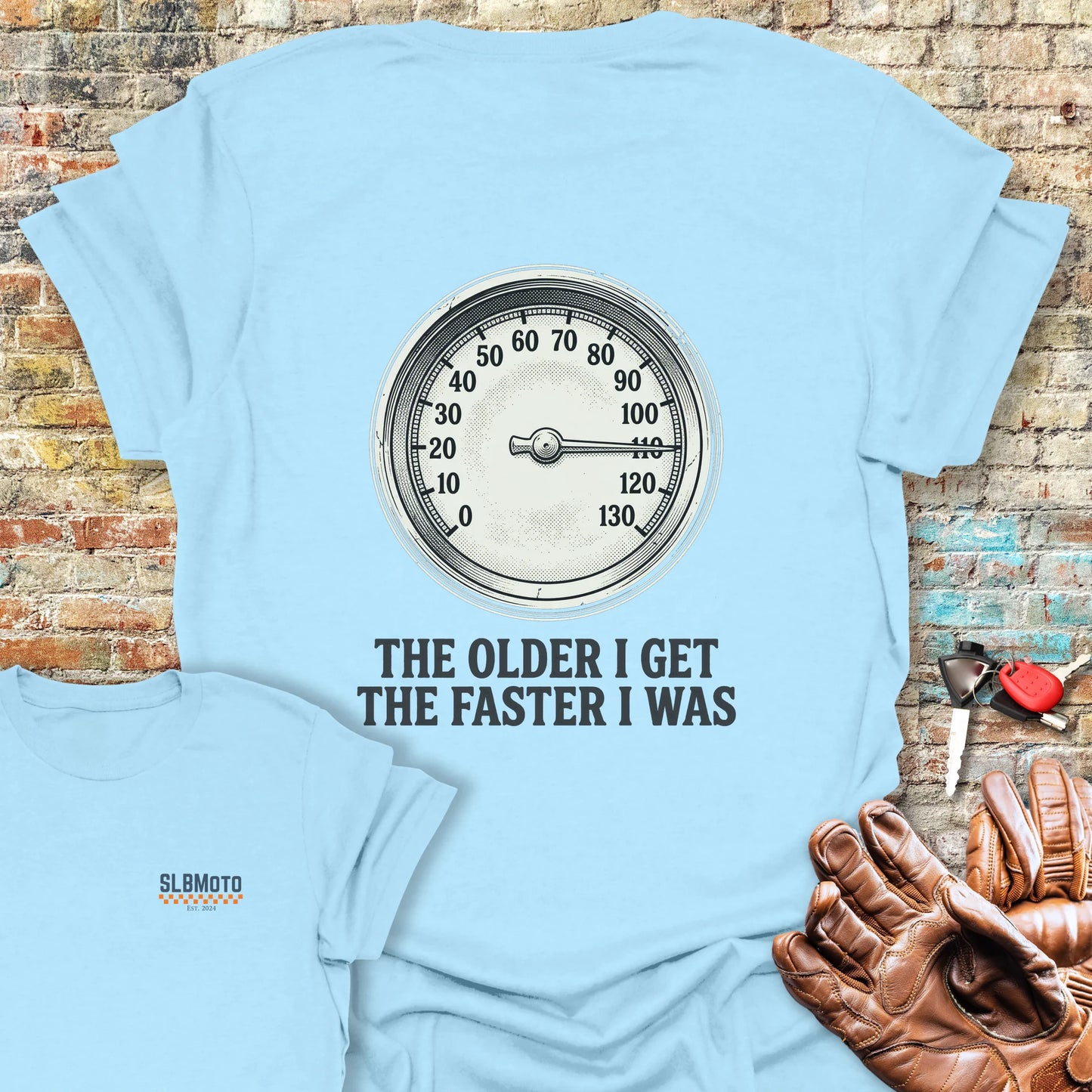Rev Counter Back Print T-Shirt - Light Blue