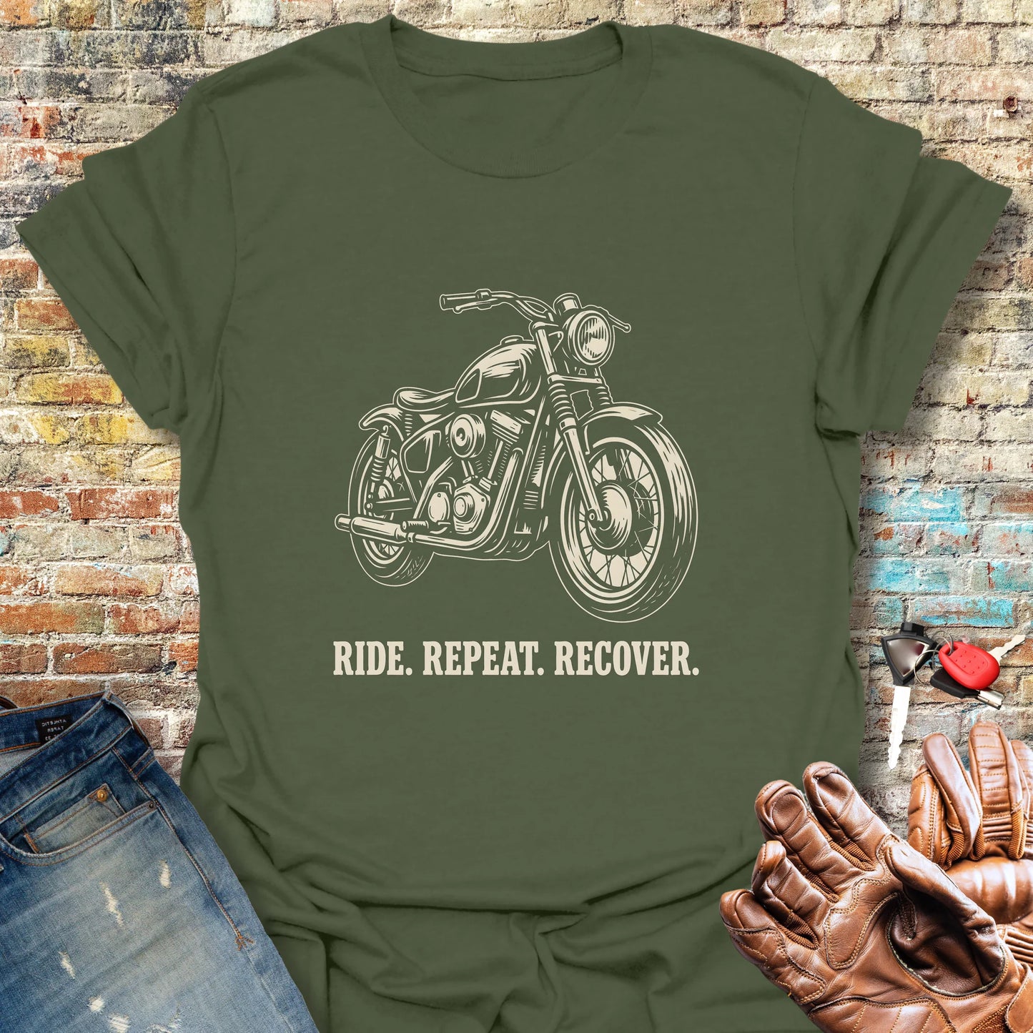 Ride. Repeat. Recover. T-Shirt - Military Green
