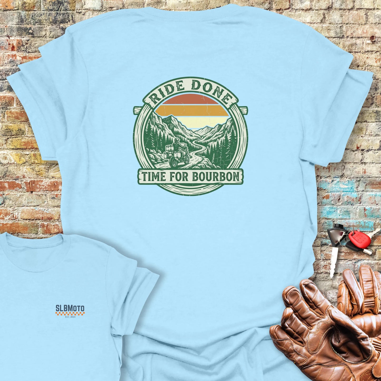 Ride Done Back Print T-Shirt - Light Blue