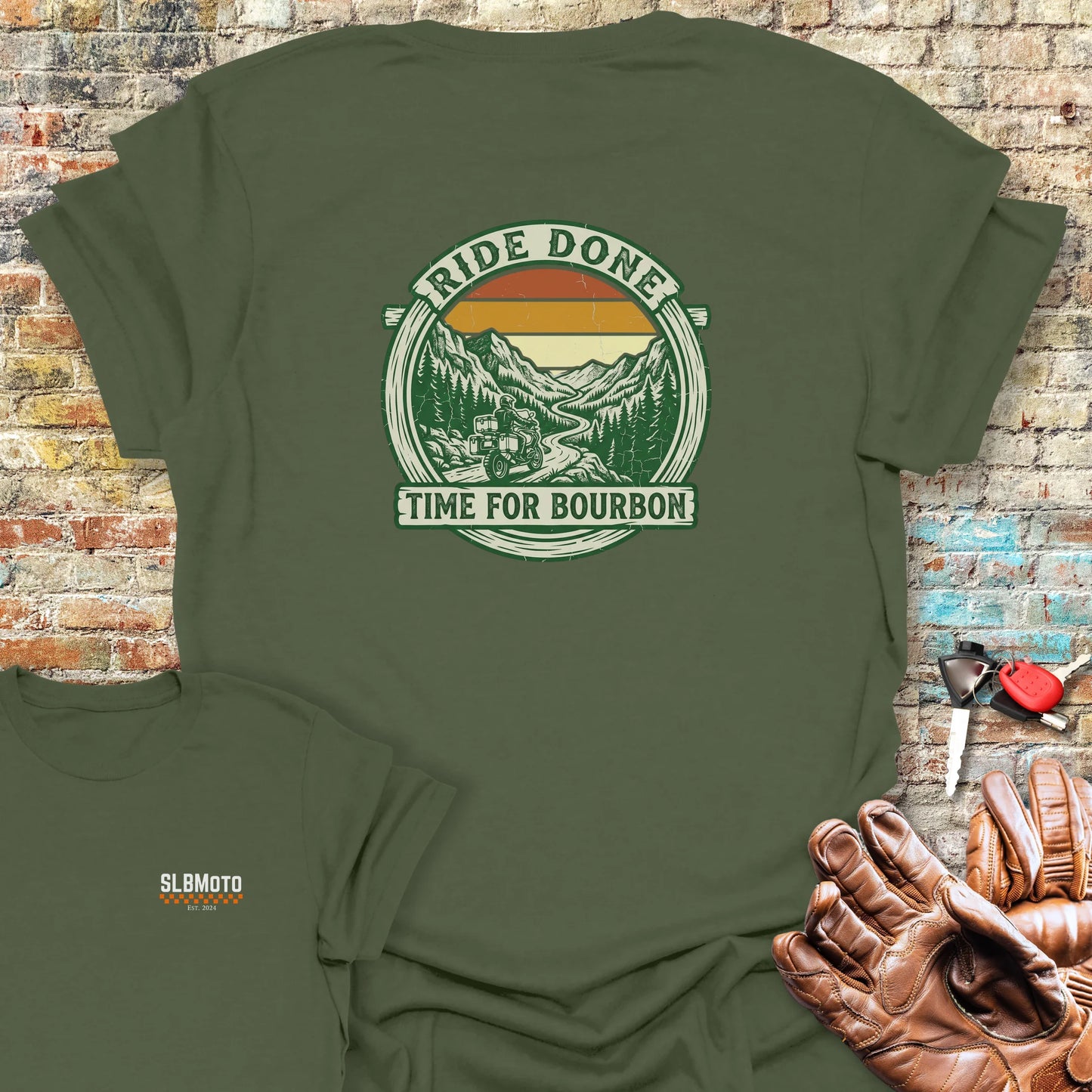 Ride Done Back Print T-Shirt - Military Green