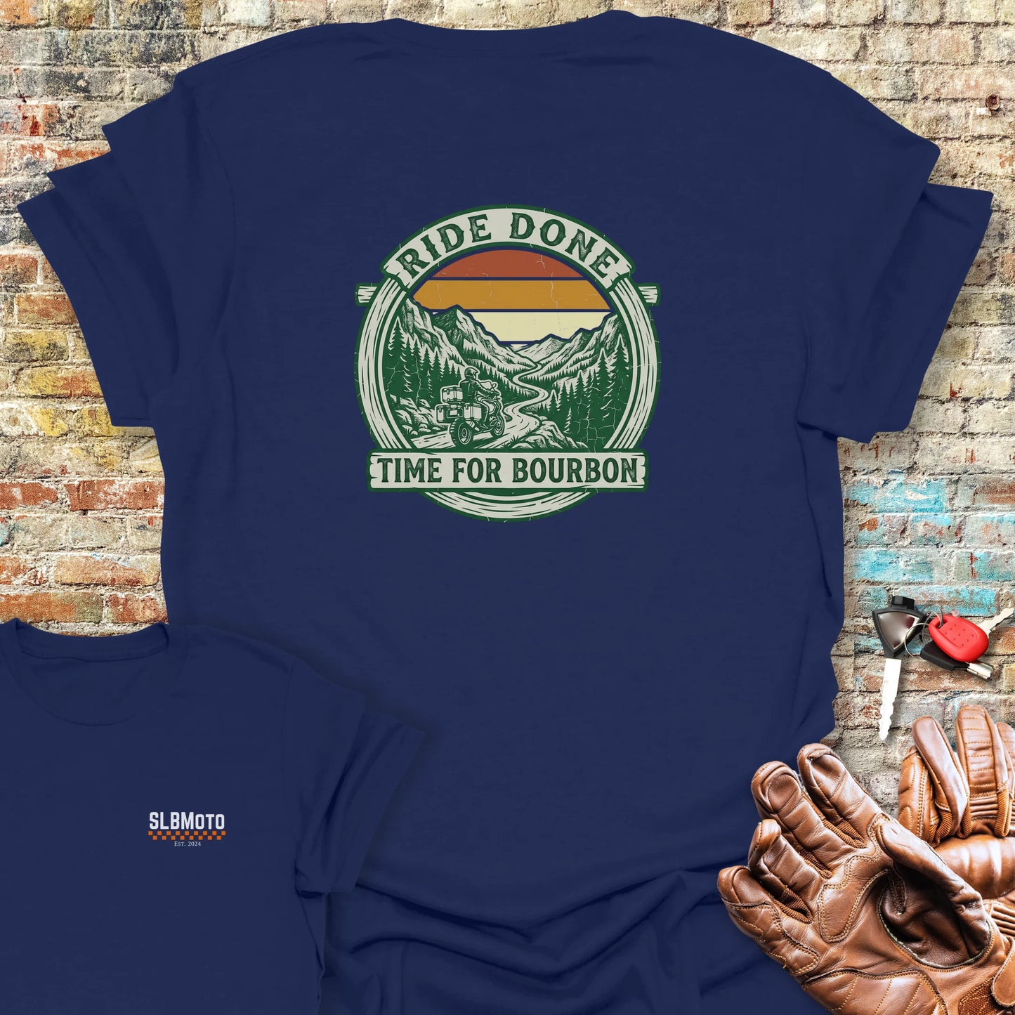 Ride Done Back Print T-Shirt - Navy