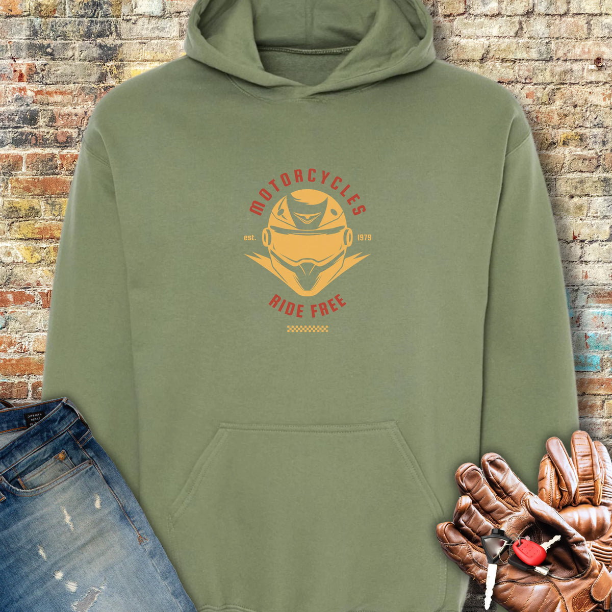 Ride Free (Helmet) Hoodie - Military Green