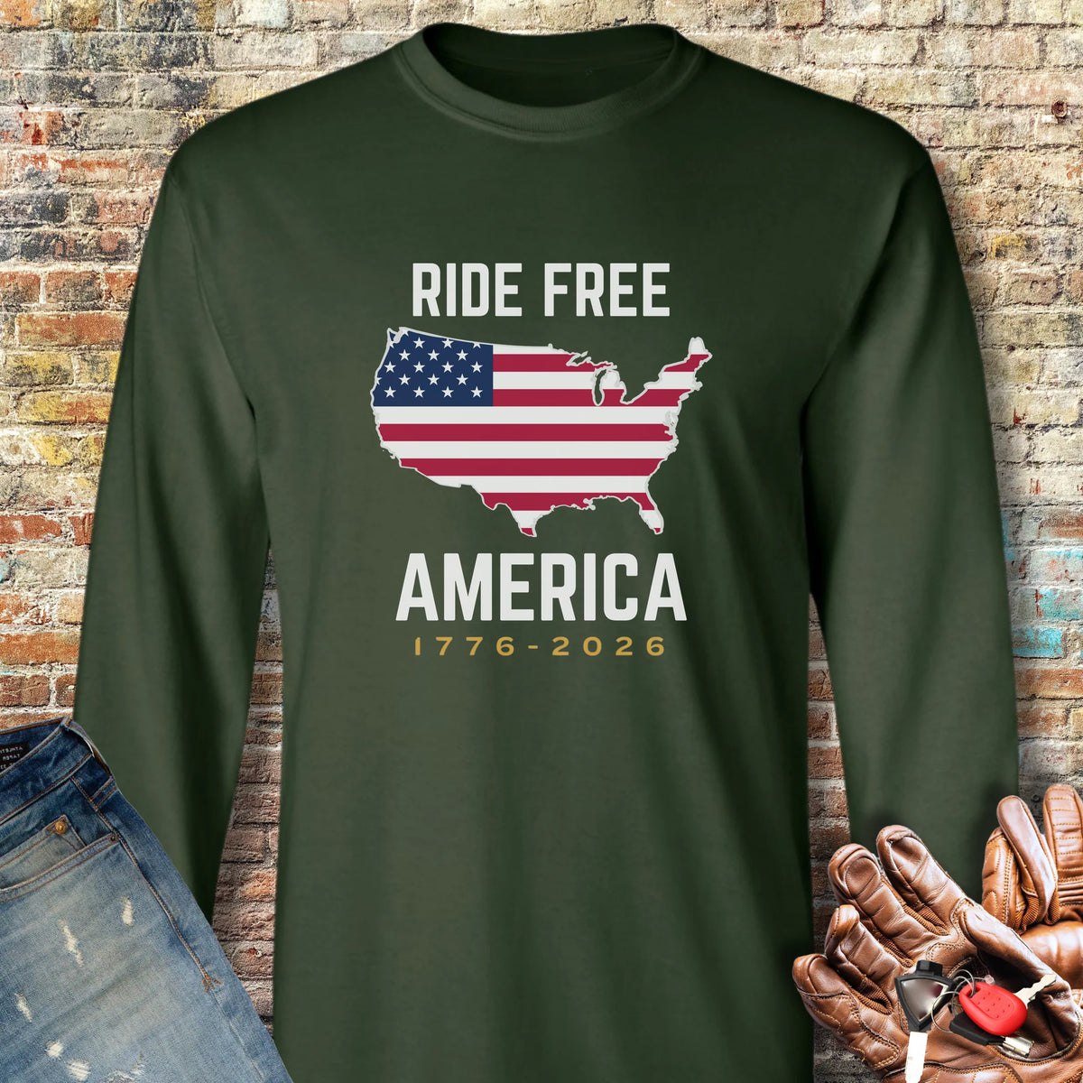 Ride Free America 250 Long Sleeve T-Shirt - Forest Green