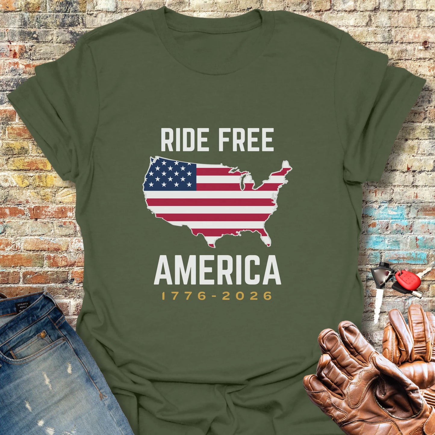 Ride Free America 250 T-Shirt - Military Green