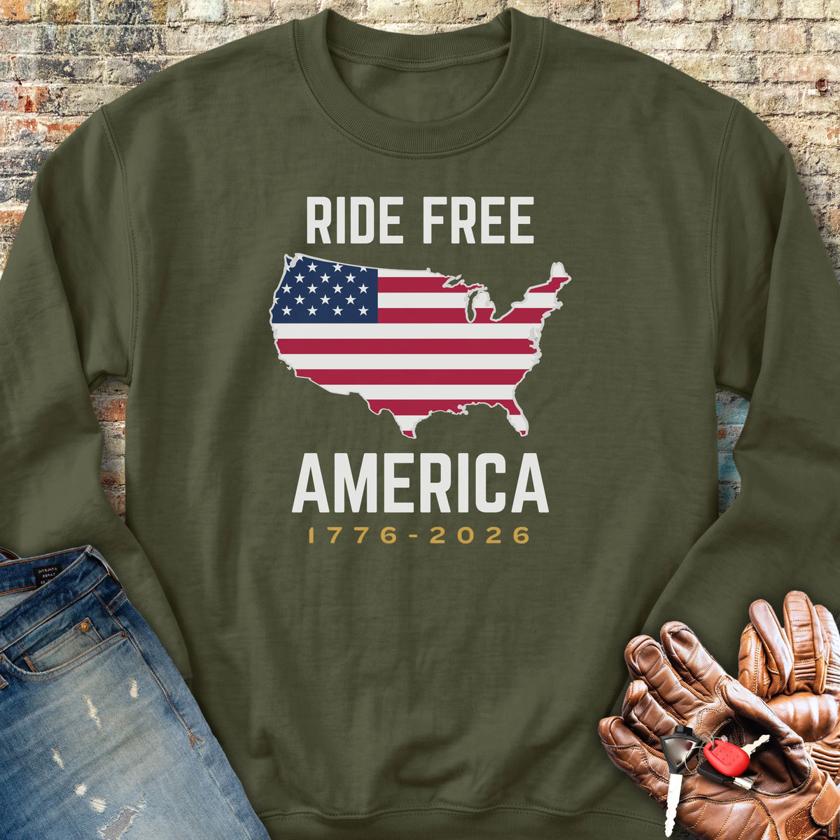 Ride Free America 250 Sweatshirt - Military Green