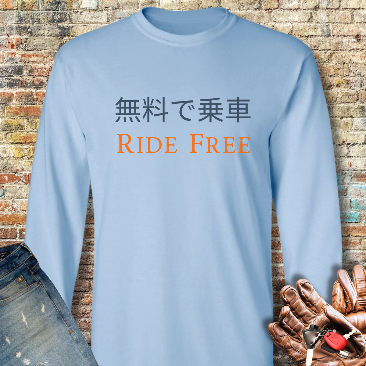 Ride Free (Japanese) Long Sleeve T-Shirt - Light Blue