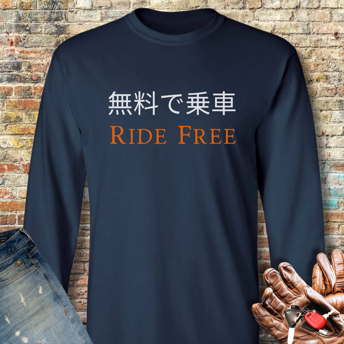 Ride Free (Japanese) Long Sleeve T-Shirt - Navy