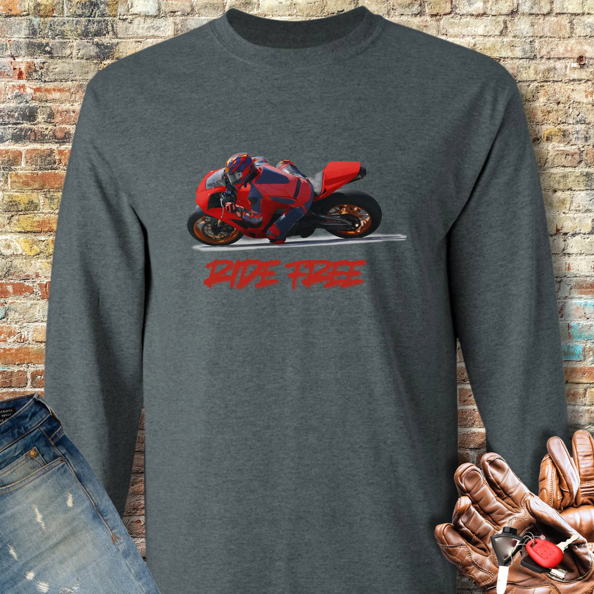 Ride Free (Road) Long Sleeve T-Shirt - Dark Heather