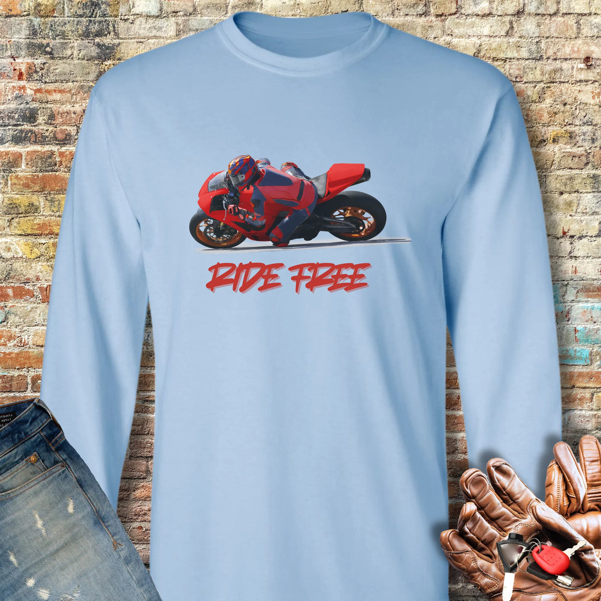Ride Free (Road) Long Sleeve T-Shirt - Light Blue