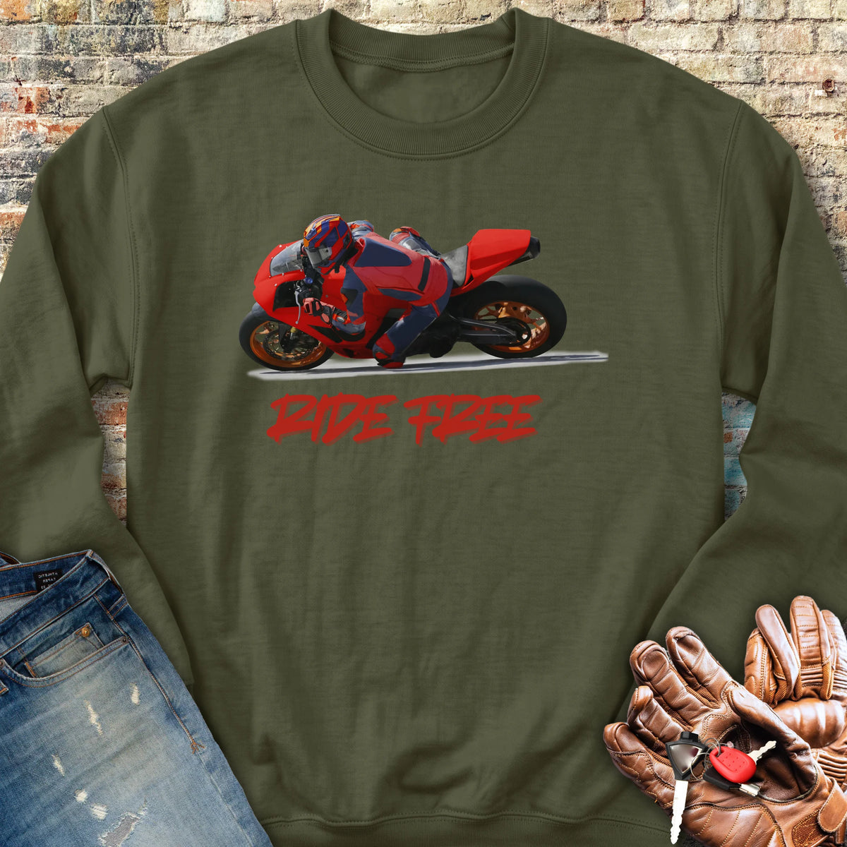 Ride Free (Road) Sweatshirt - Military Green