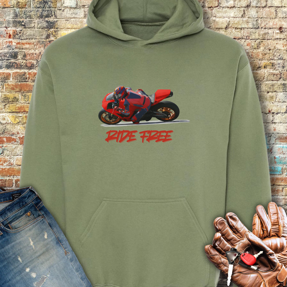 Ride Free (Road) Hoodie - Military Green