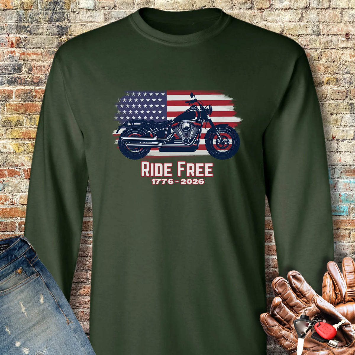 Ride Free USA - 250th Long Sleeve T-Shirt - Forest Green