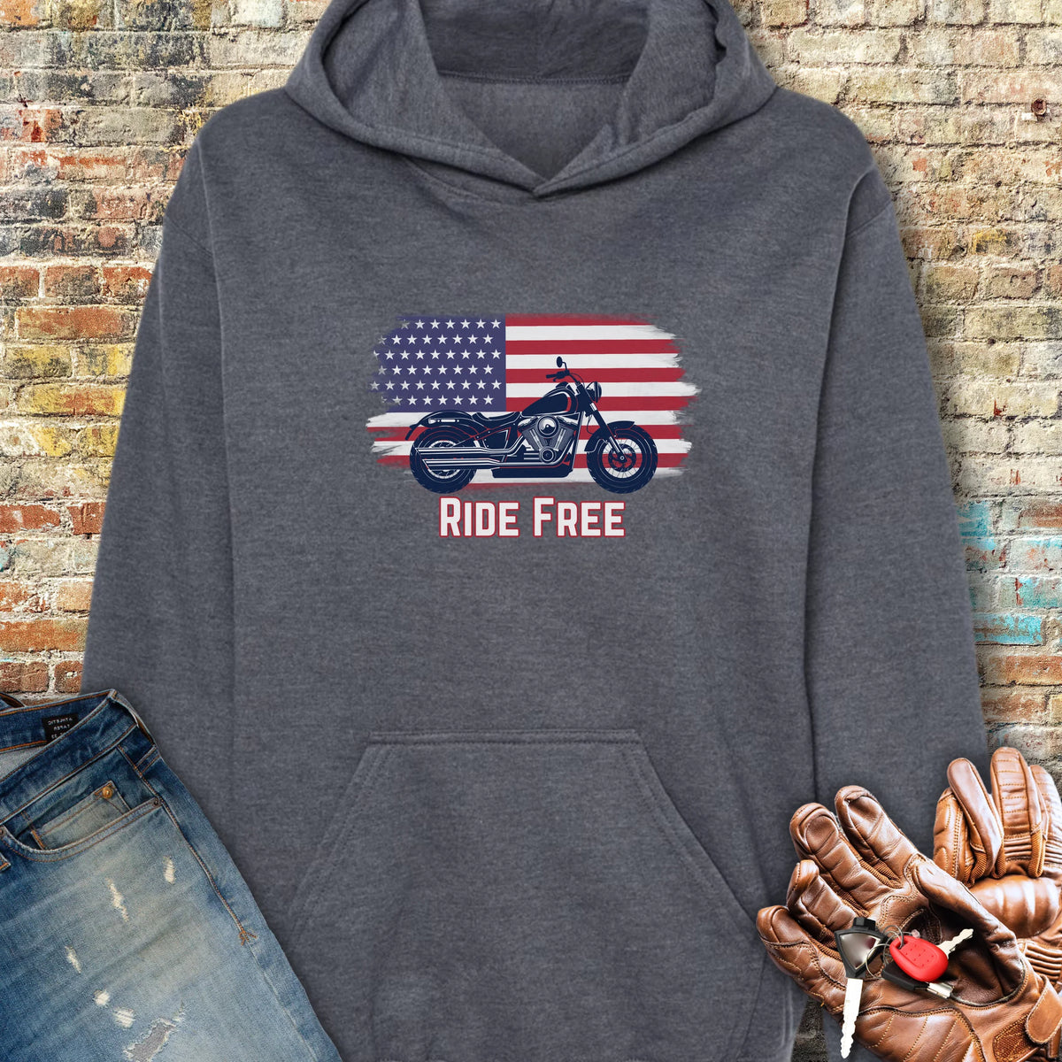 Ride Free (USA) Hoodie - Dark Heather