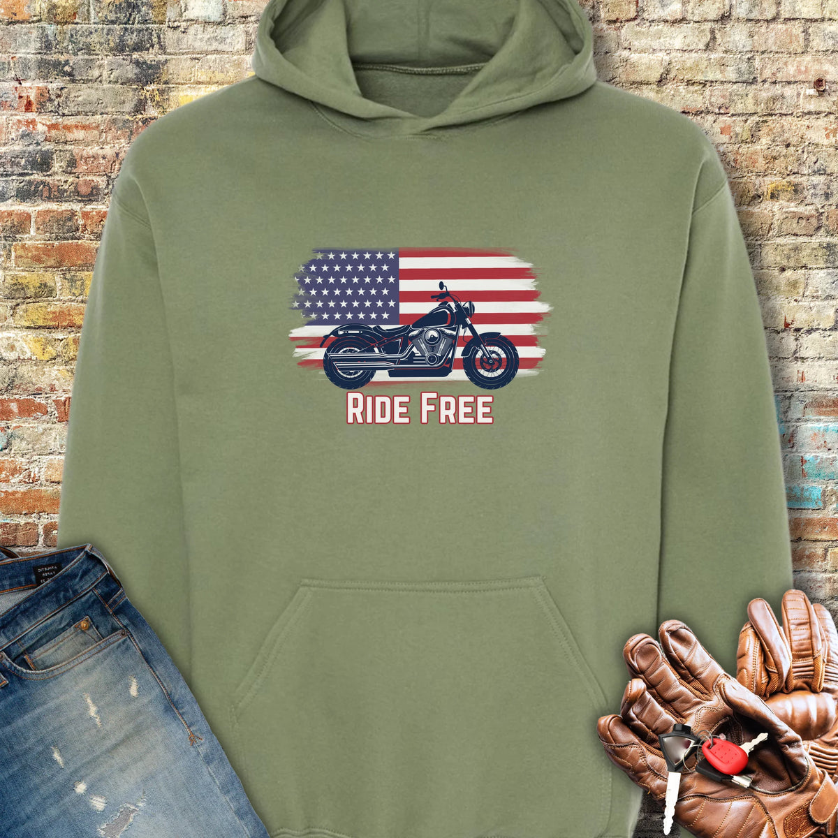 Ride Free (USA) Hoodie - Military Green