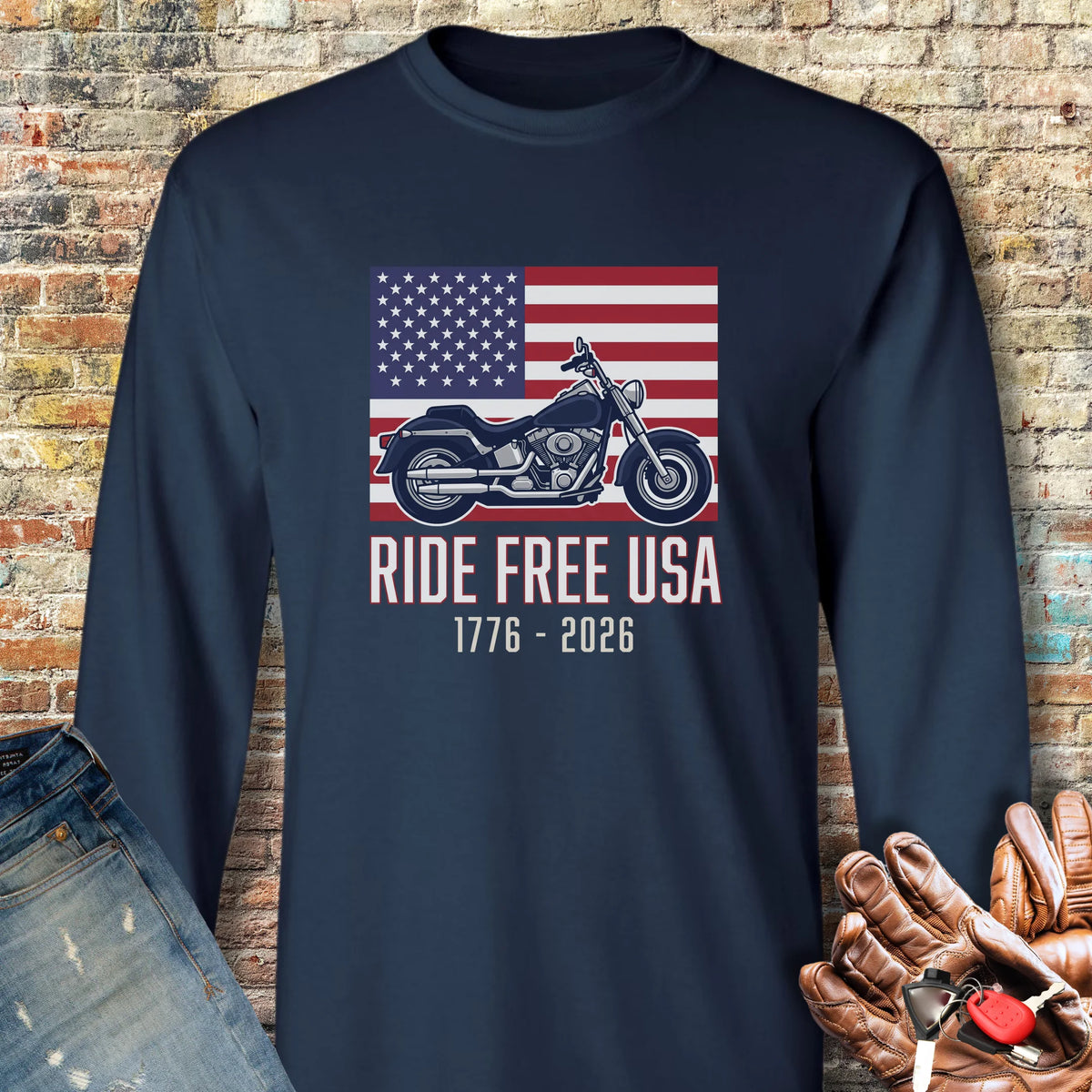 Ride Free USA 250 Long Sleeve T-Shirt - Navy