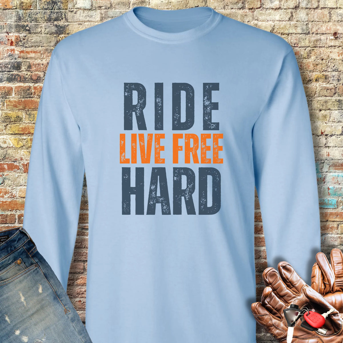 Ride Hard Long Sleeve T-Shirt - Light Blue