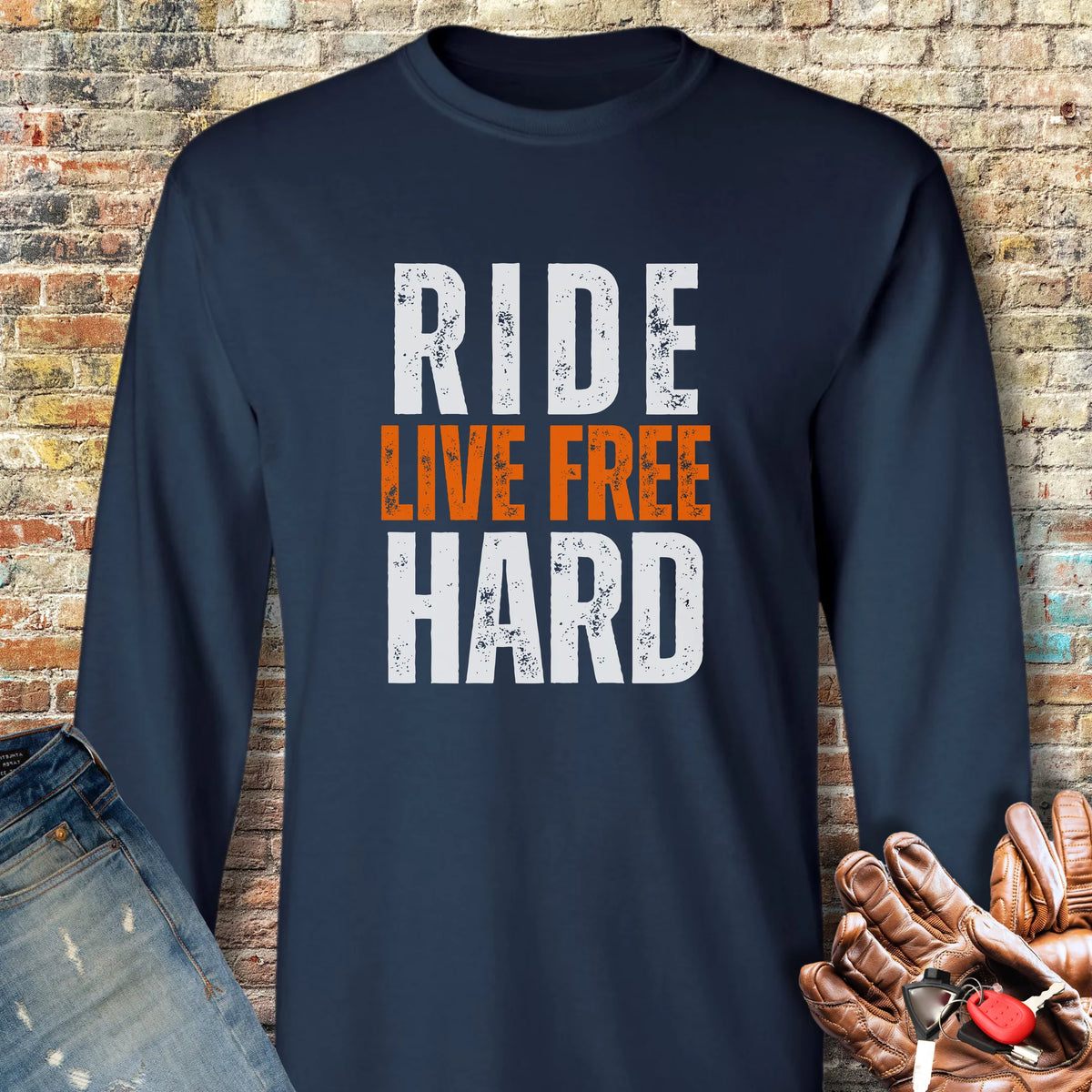 Ride Hard Long Sleeve T-Shirt - Navy