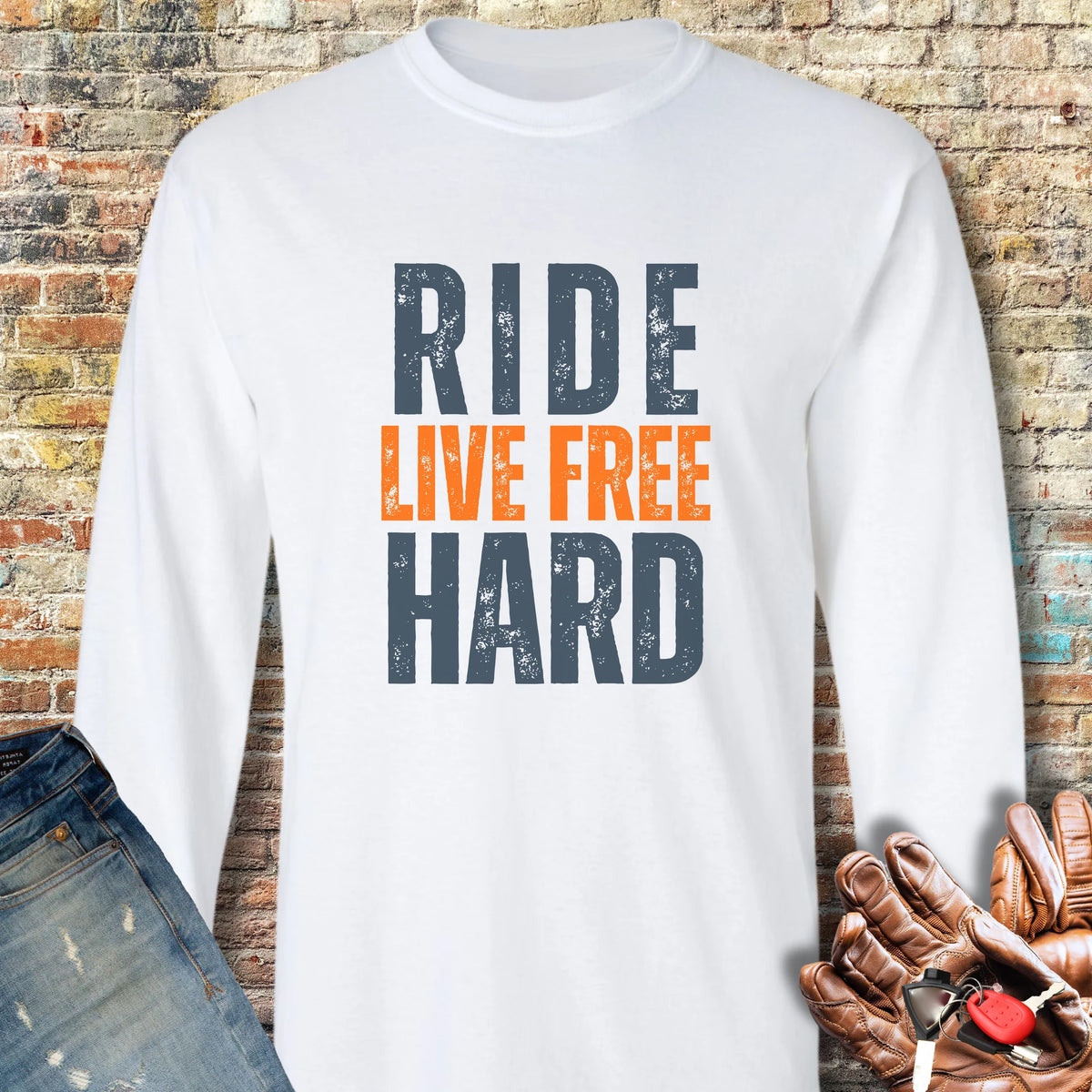 Ride Hard Long Sleeve T-Shirt - White