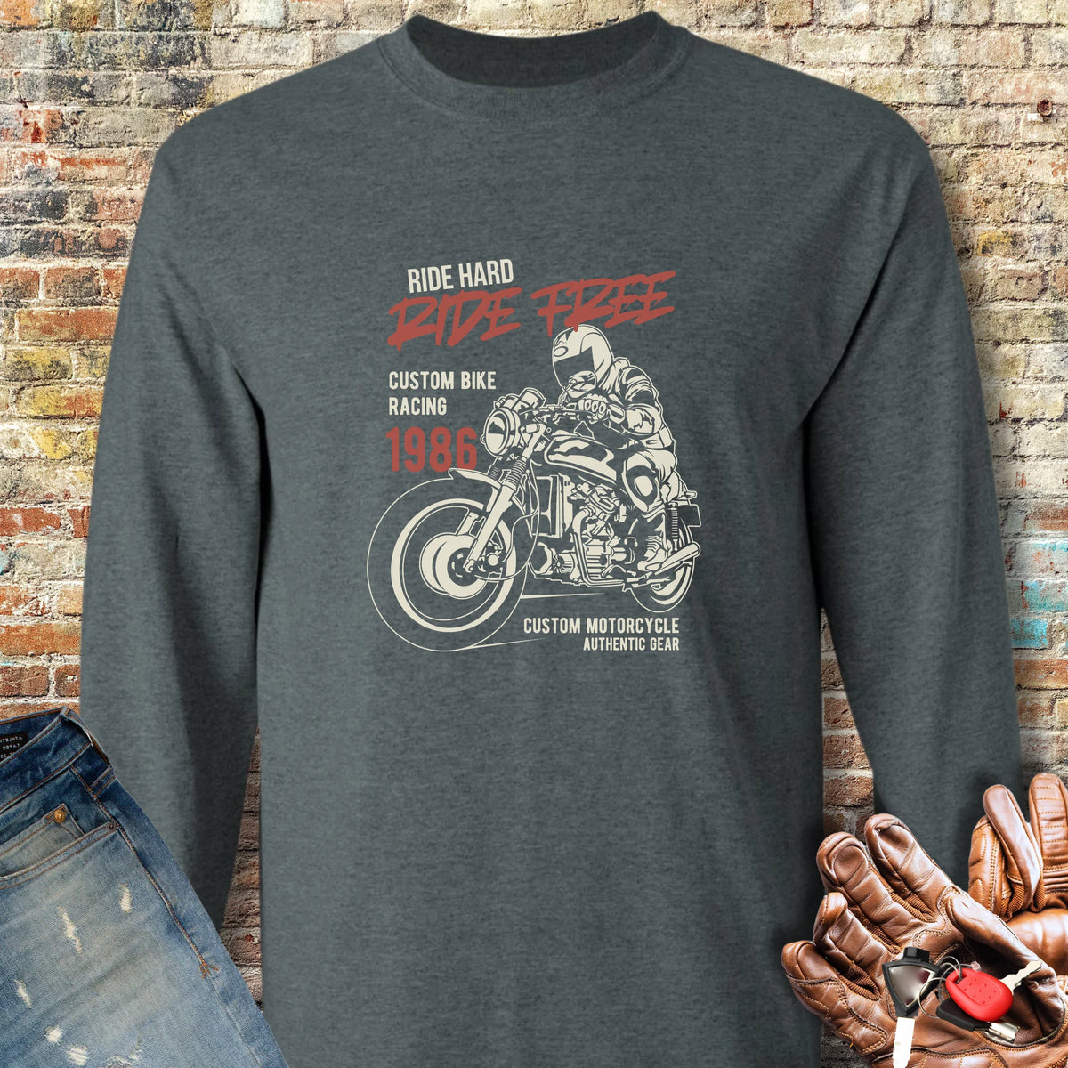 Ride Hard Ride Free Long Sleeve T-Shirt - Dark Heather