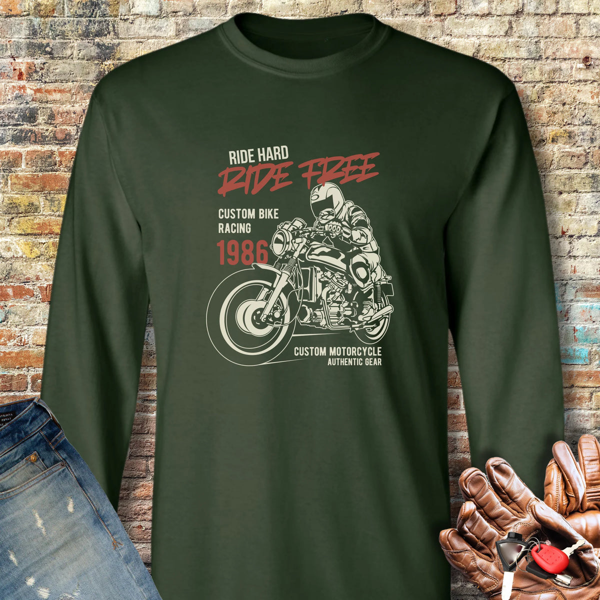 Ride Hard Ride Free Long Sleeve T-Shirt - Forest Green