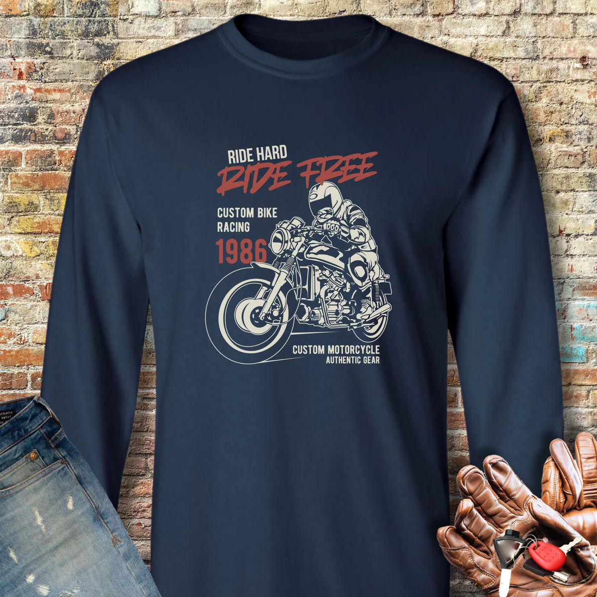 Ride Hard Ride Free Long Sleeve T-Shirt - Navy