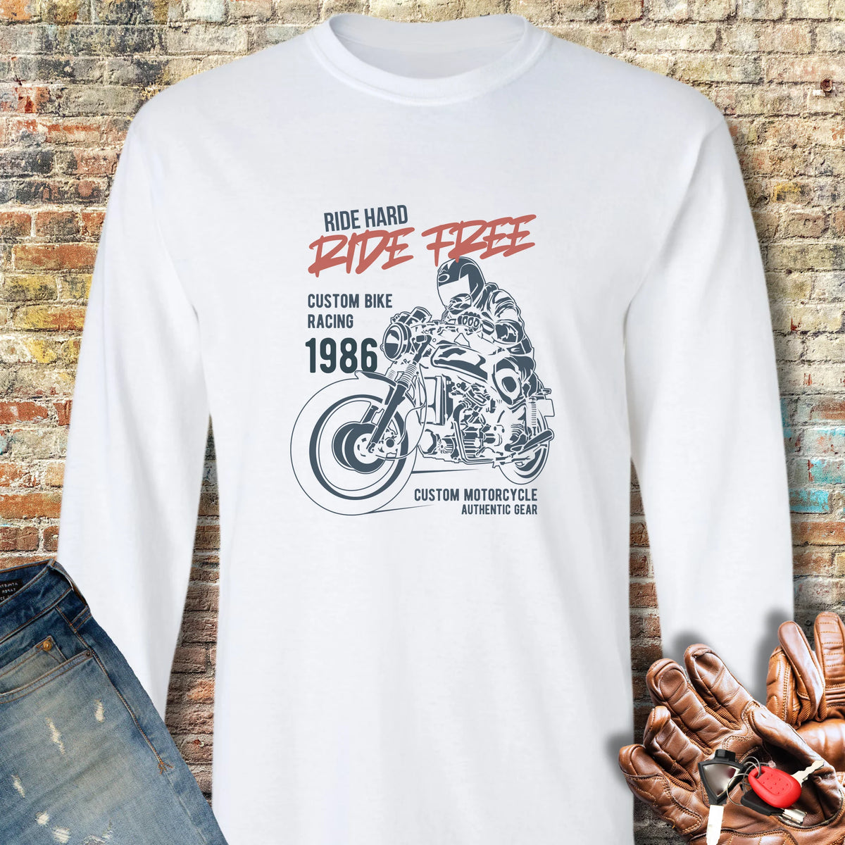 Ride Hard Ride Free Long Sleeve T-Shirt - White