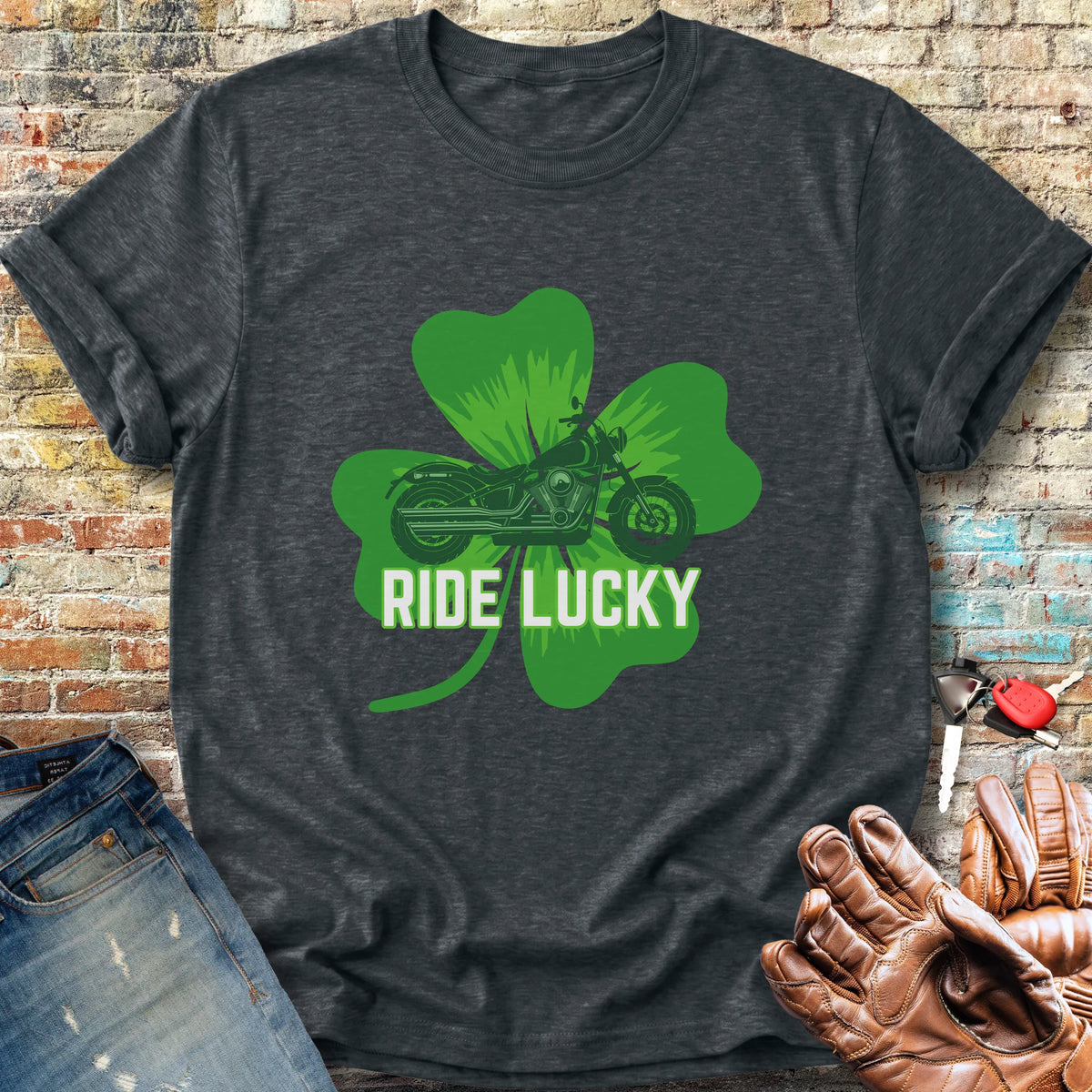 Ride Lucky (Shamrock) Classic T-Shirt - Dark Heather