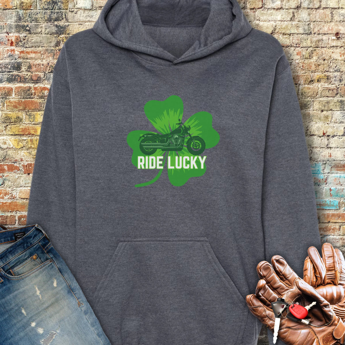 Ride Lucky (Shamrock) Hoodie - Dark Heather