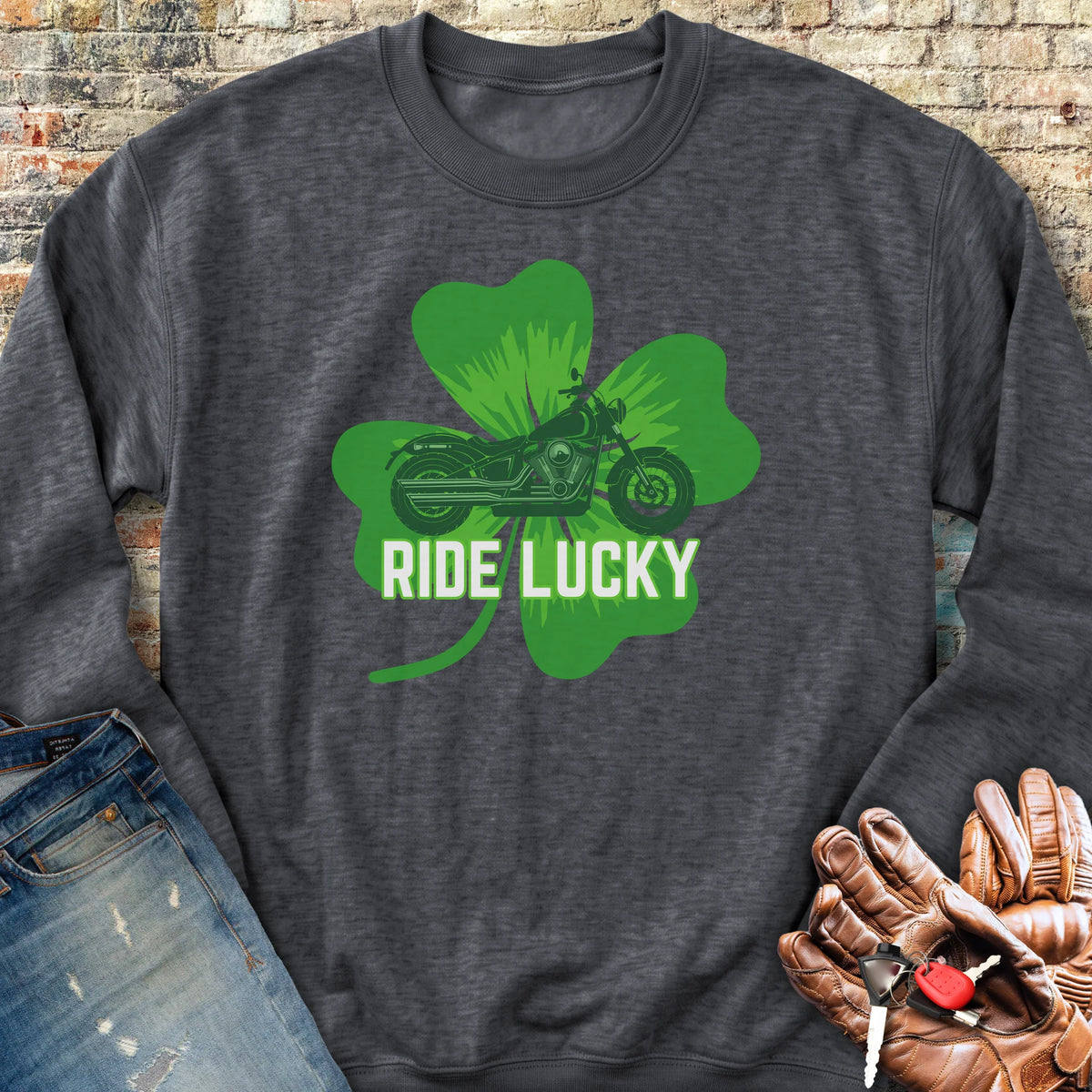 Ride Lucky (Shamrock) Sweatshirt - Dark Heather
