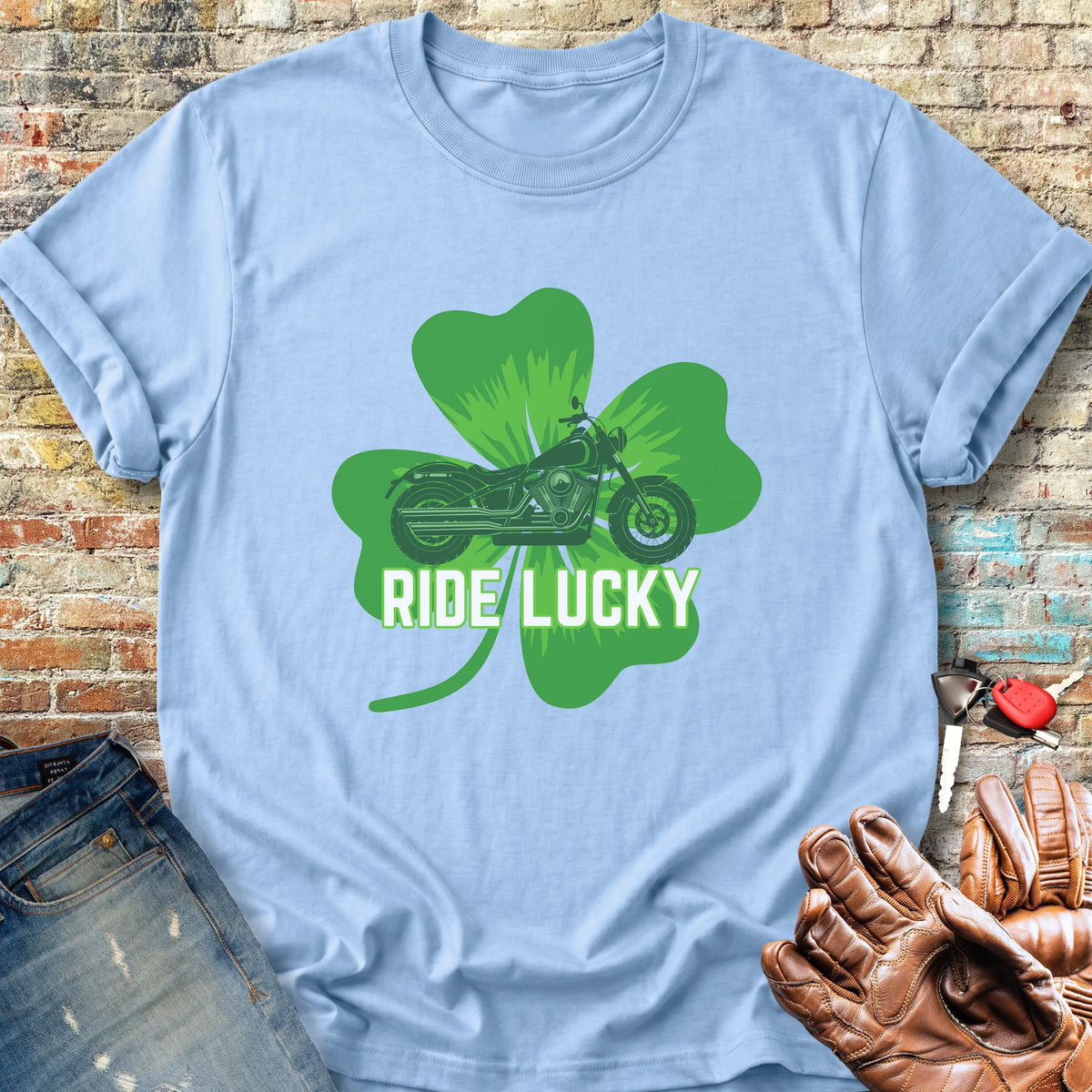 Ride Lucky (Shamrock) Classic T-Shirt - Light Blue