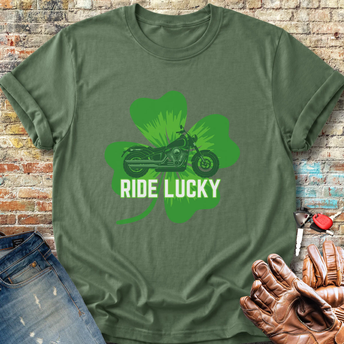 Ride Lucky (Shamrock) Classic T-Shirt - Military Green