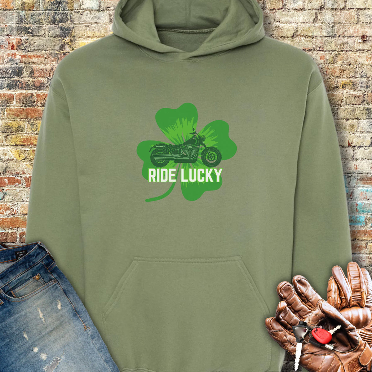 Ride Lucky (Shamrock) Hoodie - Military Green