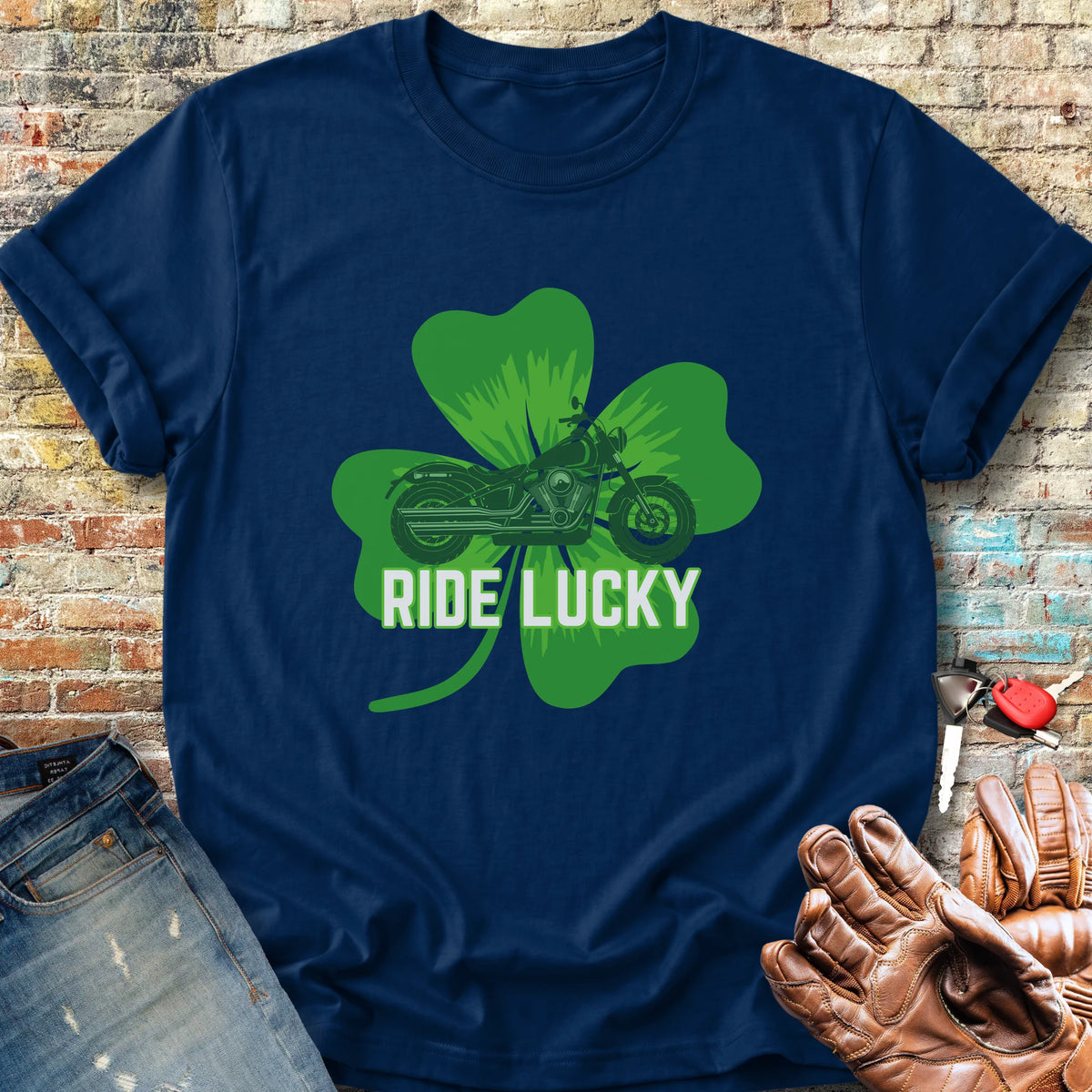 Ride Lucky (Shamrock) Classic T-Shirt - Navy