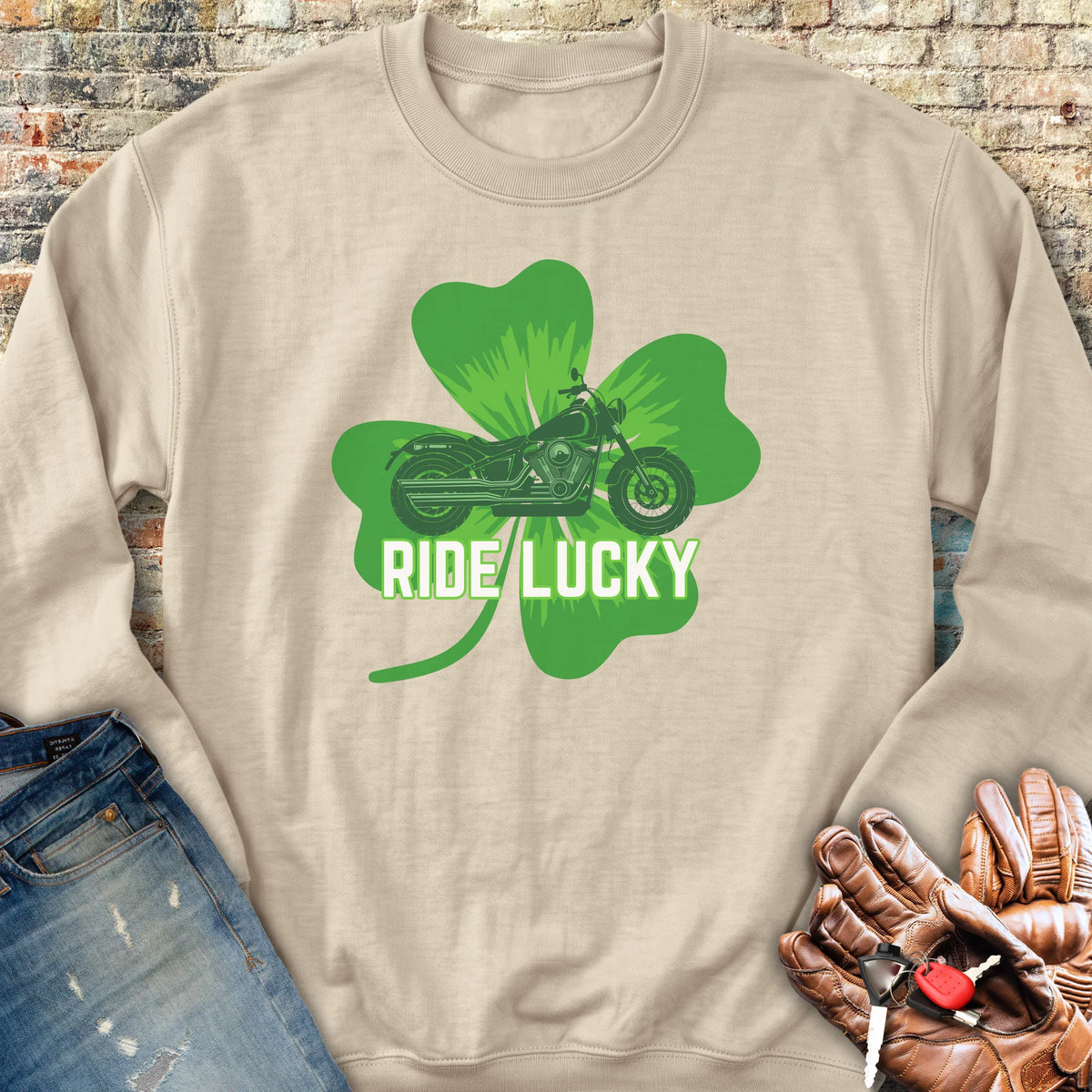 Ride Lucky (Shamrock) Sweatshirt - Sand