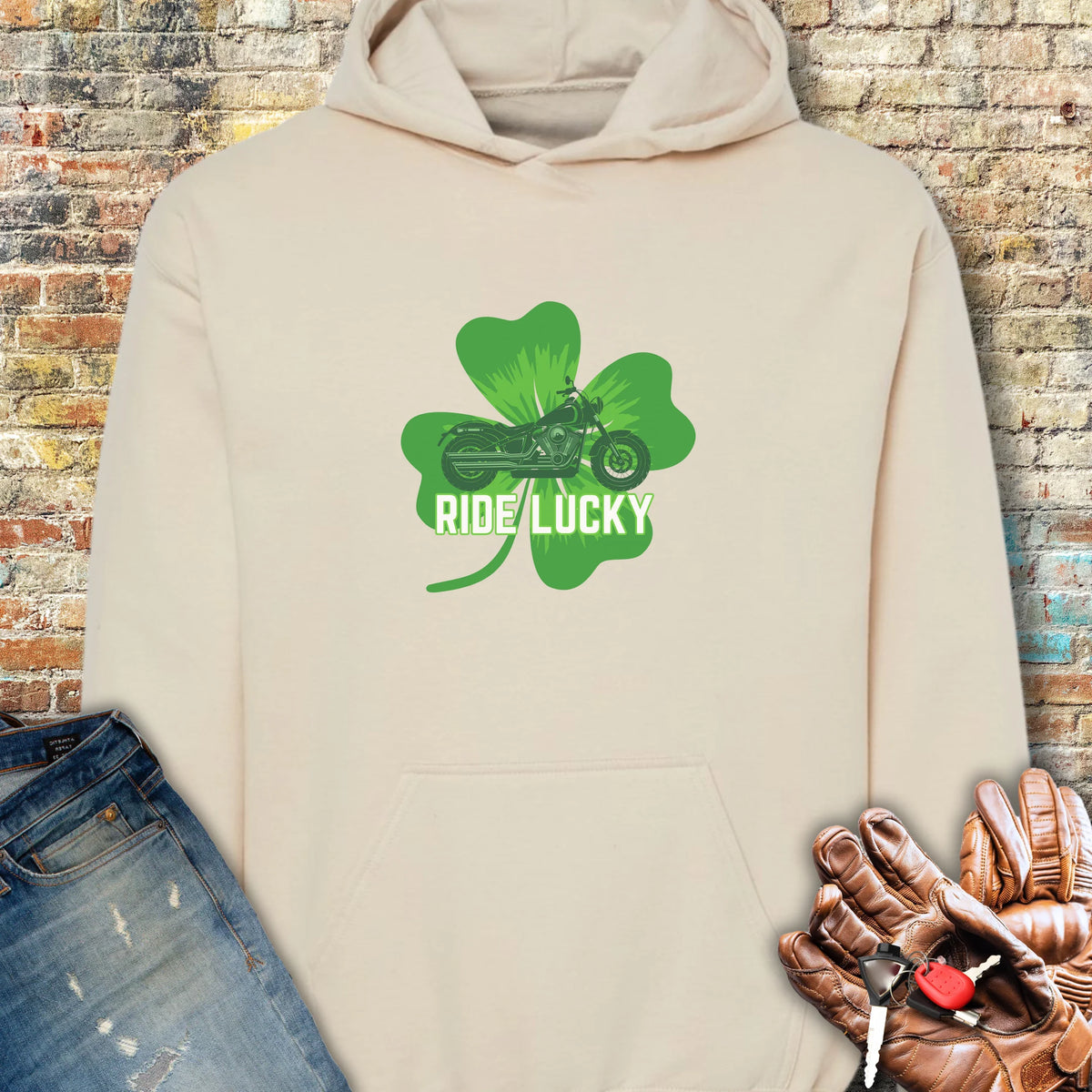 Ride Lucky (Shamrock) Hoodie - Sand