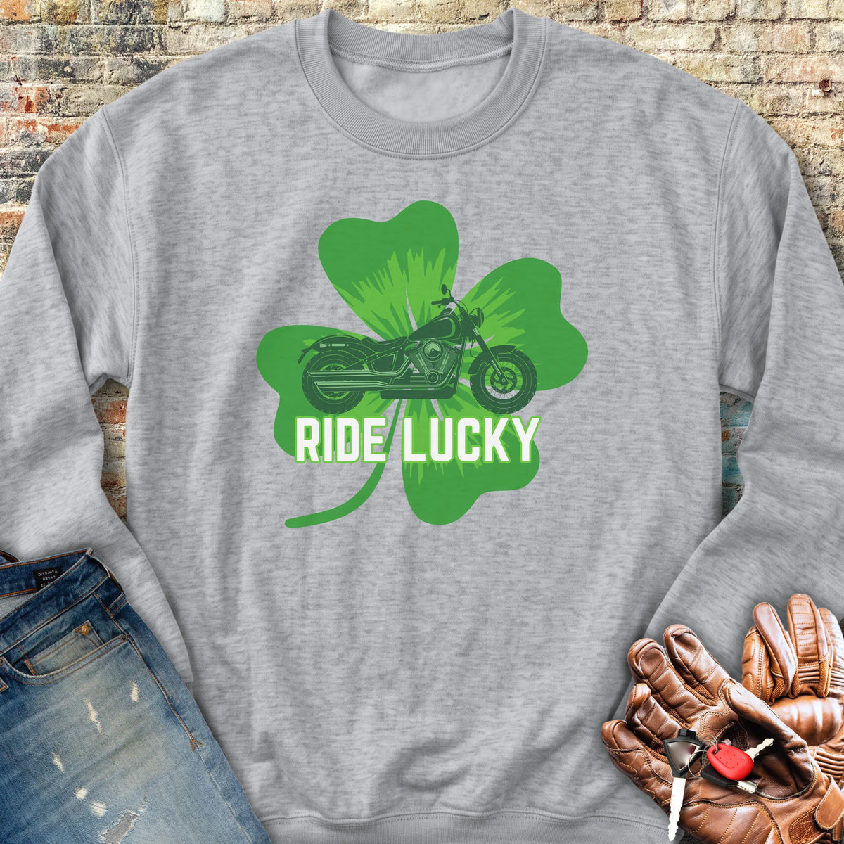 Ride Lucky (Shamrock) Sweatshirt - Sport Grey