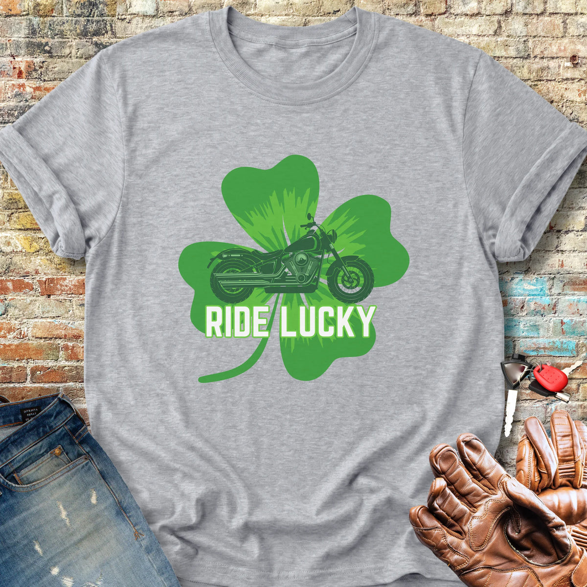 Ride Lucky (Shamrock) Classic T-Shirt - Sport Grey