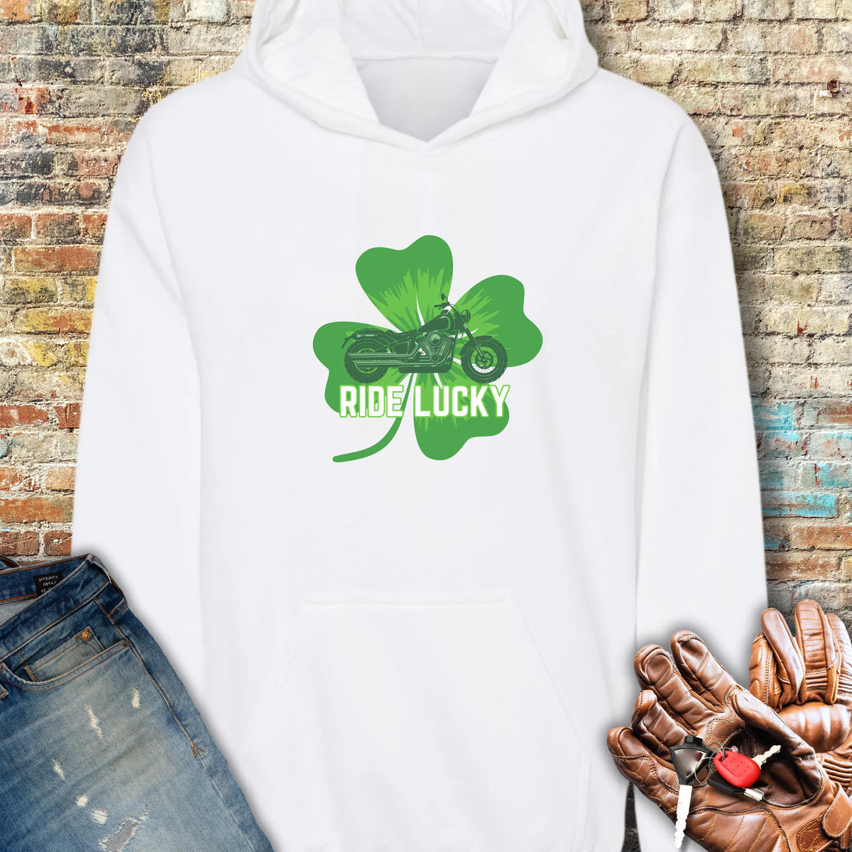 Ride Lucky (Shamrock) Hoodie - White