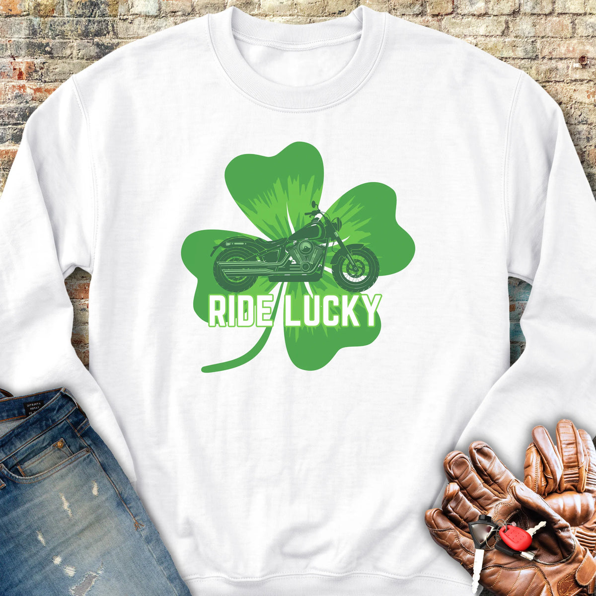 Ride Lucky (Shamrock) Sweatshirt - White