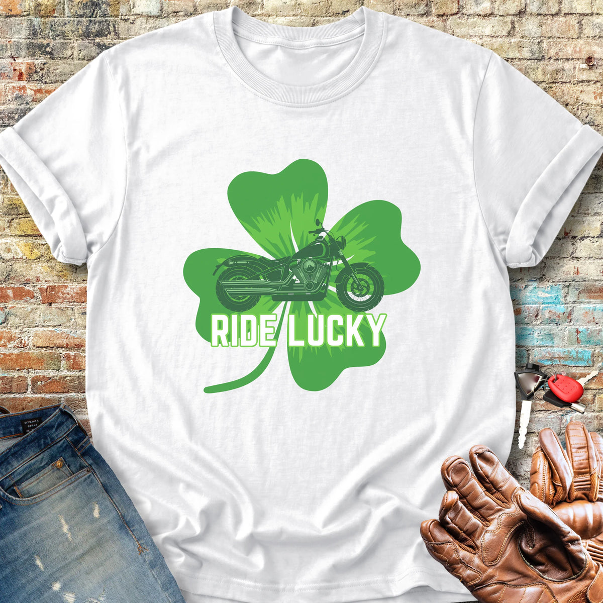 Ride Lucky (Shamrock) Classic T-Shirt - White